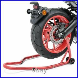 Motorcycle Paddock Stand Set Dolly Mover Rear and Front Constands XMR red