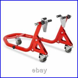 Motorcycle Paddock Stand Set Dolly Mover Rear and Front Constands XMR red